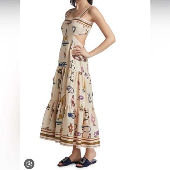 Alemais Ships Ahoy Tiered Midi Dress with cutouts. - Picture 2 of 9